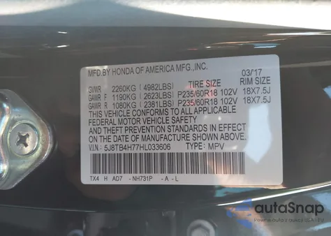 2017 Acura Rdx Advance Package from USA, damaged, VIN 5J8TB4H77HL033606